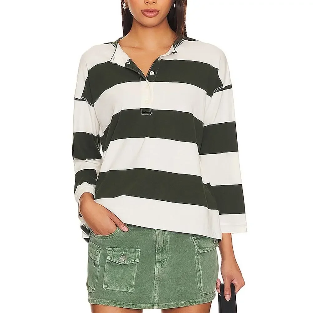 The Great. Striped Green Shrunken Henley Shirt Size 2